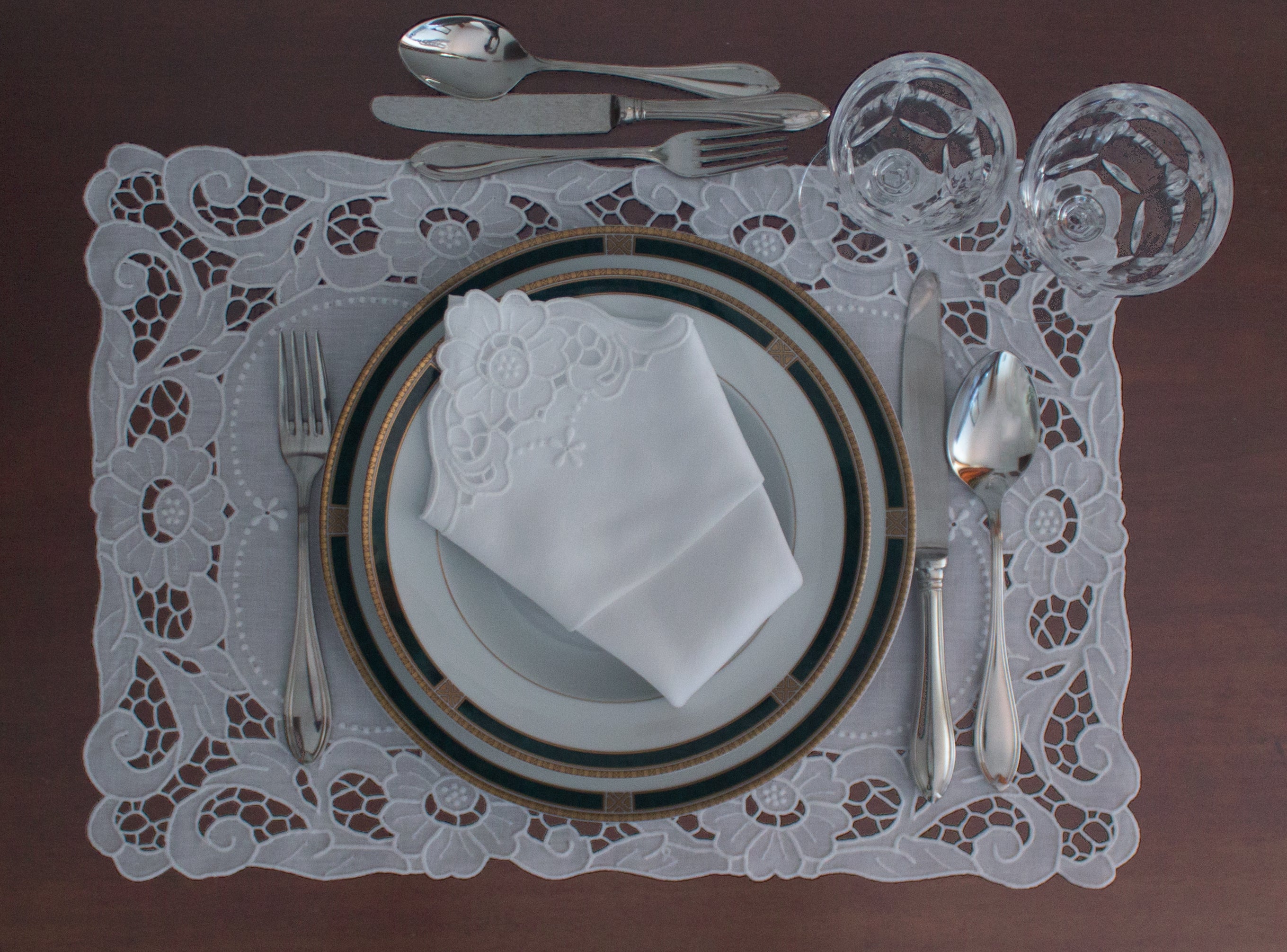 Handmade Madeira Embroidered White Placemat and Napkin