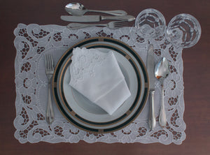 Handmade Madeira Embroidered White Placemat and Napkin